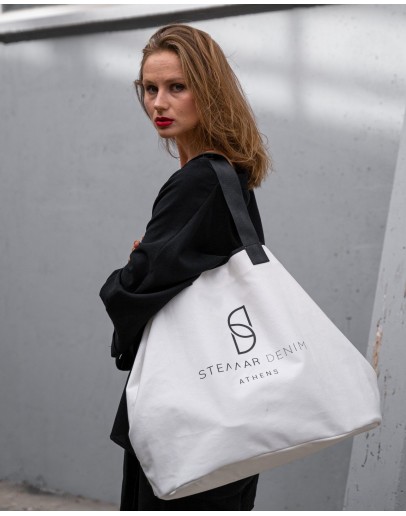 Stellar Black & White Shopper Bag, Logo Print