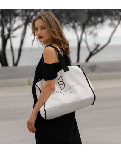 Stellar Black & White Tote Bag, Logo Print