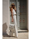 White Denim Set , wide-leg pants and cropped top