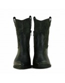 Black Leather + Délavé Denim Boots