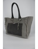 Gray Classic Tote Bag, snake effect leather pocket & handle